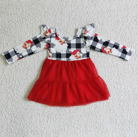SALE GLD0121  Christmas Santa Black Plaid Red Tulle Cute Girl's Dress