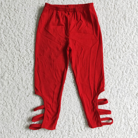 Girl's Red Solid Ruffled Pants Leggings