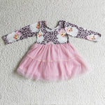 SALE GLD0134 Christmas Santa Leopard Pink Tulle Cute Girl's Dress