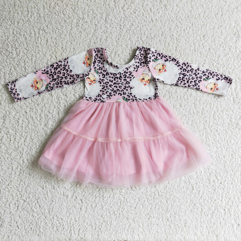 SALE GLD0134 Christmas Santa Leopard Pink Tulle Cute Girl's Dress