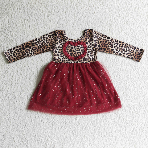 SALE GLD0139 Love Leopard Red Tulle Cute Girl's Dress