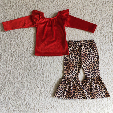 Gold Velvet Love Leopard Red Ruffles Girl's Set