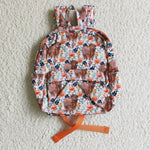 BA0027 Fashion Orange Highland Cow Flower Backpack Bag