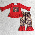 Christmas Cow Red Leopard Girl's Set