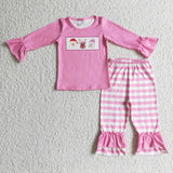 SALE GLP0315  Christmas Santa Snowman Pink Plaid Girl's Set