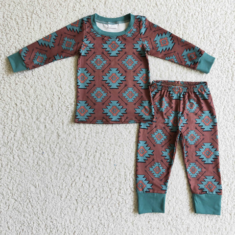 Western Dark Green Brown Boy's Set Pajamas