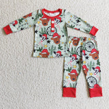 Christmas Cactus Cow Green Red Boy's Set Pajamas