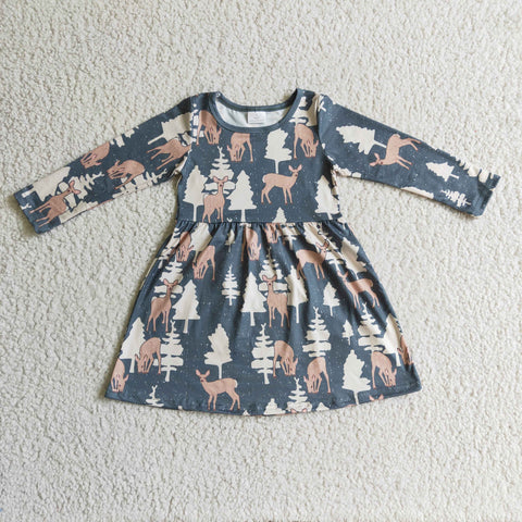 Green Deer Trees Cute Girl's Dress