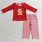 BLP0122 Christmas Gingerbread Red Stripe Boy's Set Pajamas