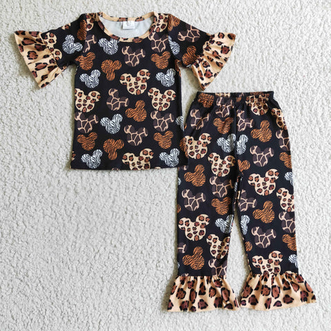 New Animal Leopard Brown Girl's Set Pajamas