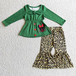 Christmas Leopard Trees Cartoon Green Girl's Set