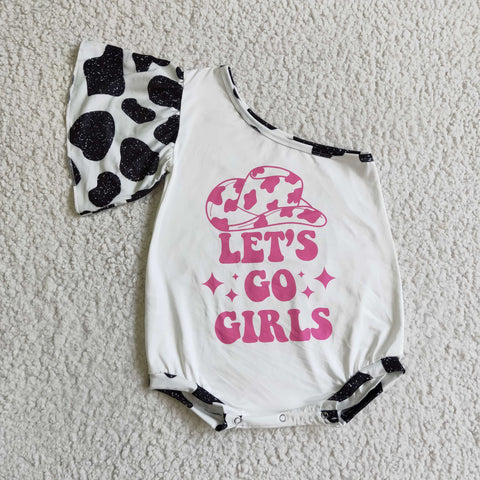 SR0102 Fashion Let's go girl Pink Cow Baby Cute Girl's Romper