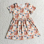 New Flower Cow Orange Cute Girl's Dress