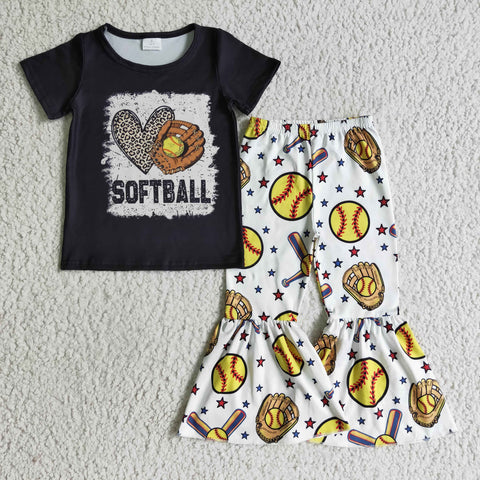 Love GAME DAY Softball Leopard Black Girl's Set