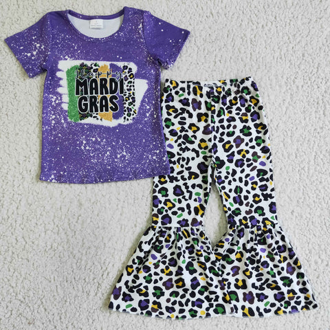Mardi Gras Purple Leopard Pink Girl's Set