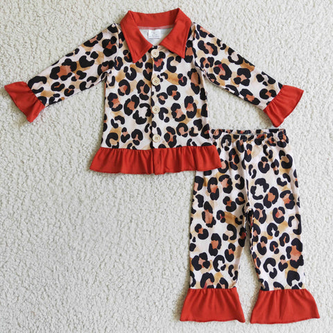 Boutique Leopard Orange Girl's Set Pajamas