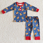 SALE BLP0134/GLP0331 Christmas Gingerbread Blue Red Pajamas Boy's Girl's Matching Clothes