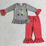 Christmas Embroidery Tree Grey Boy's Girl's Matching Clothes