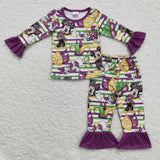 Mardi Gras Purple Stripe Girl's Set Pajamas