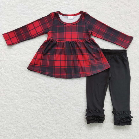 Christmas Red Plaid Black Girl's Set