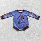 Cowboy Blue Boots Horse Baby Bubble Girl's Romper