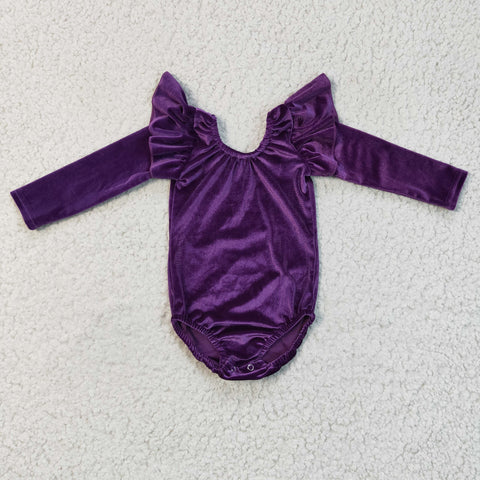 LR0211 Gold Velvet Purple Baby Bubble Girl's Romper