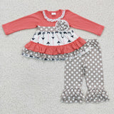 SALE 6 A24-18 Boutique Flower Tunic Pink Ruffles Grey Dots leggings Girl's Sets