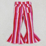 Fashion Jeans Pink Stripe Denim Flared Girl's Pants