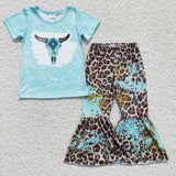 SALE GSPO0248 Fashion Western Bull Blue Leopard Girl's Set