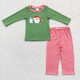 Christmas Embroidered Santa Milk Cookie Green Girl's Boy's Matching Clothes