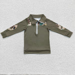 SALE BT0098 Army Green Camo Tank With Zipper Pullover Boy's Shirt Top