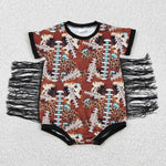 Fashion Western Leopard Brown Black Tassel Baby Boy's Romper