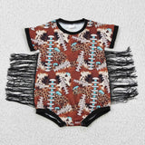 Fashion Western Leopard Brown Black Tassel Baby Boy's Romper