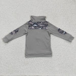 SALE BT0106 Dinosaur Camo Grey With Zipper Pullover Boy's Shirt Top