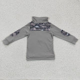 SALE BT0106 Dinosaur Camo Grey With Zipper Pullover Boy's Shirt Top