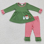 Christmas Embroidered Santa Milk Cookie Green Girl's Boy's Matching Clothes