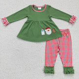 Christmas Embroidered Santa Milk Cookie Green Girl's Boy's Matching Clothes