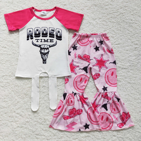 Western RODEO TIME Skull Bull Pink Girl's Set