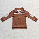 SALE BT0104 Western Cow Brown With Zipper Pullover Boy's Shirt Top