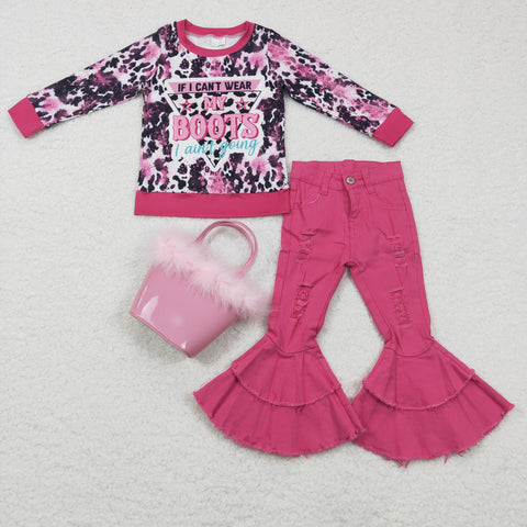 Fashion MY BOOTS Pink Cow Jeans Handbag Girl's Set