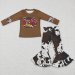 Fashion Baby Cow Brown Jeans 2 Pcs Girl's Set