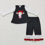 SALE 6 A13-26 Boutique Embroidery Cow Black Outfits
