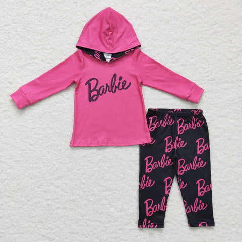 GLP0365 Fashion Pink Black Letter Hoodie Girl's Set