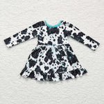 Boutique Cow Blue Bow Design Cute Girl's Dress