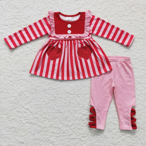 Girl's Valentine's Day Love Pink Stripe Suits