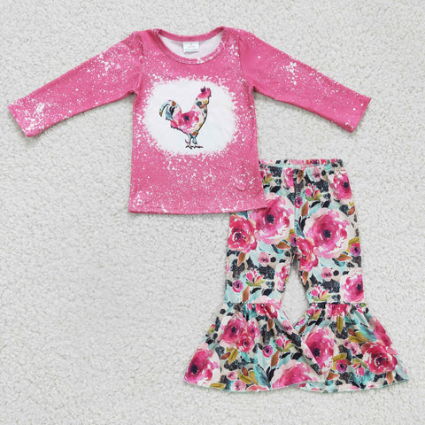 SALE GLP0110 New Rooster Pink Flower Rose Girl's Set