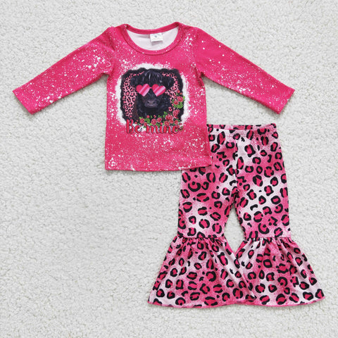 Valentine's Day Be Mine Cow Pink Leopard Girl's Set