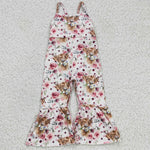 Western Cow Flower Pink Girl's Jumpsuit