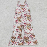 Western Cow Flower Pink Girl's Jumpsuit