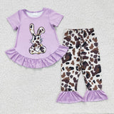 Easter Rabbit Cow Purple Girl's Set